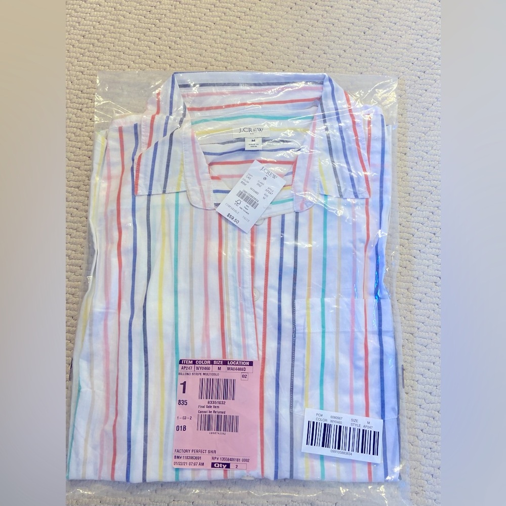 J. Crew button up collared shirt with colorful stripes. Size M. Never worn-